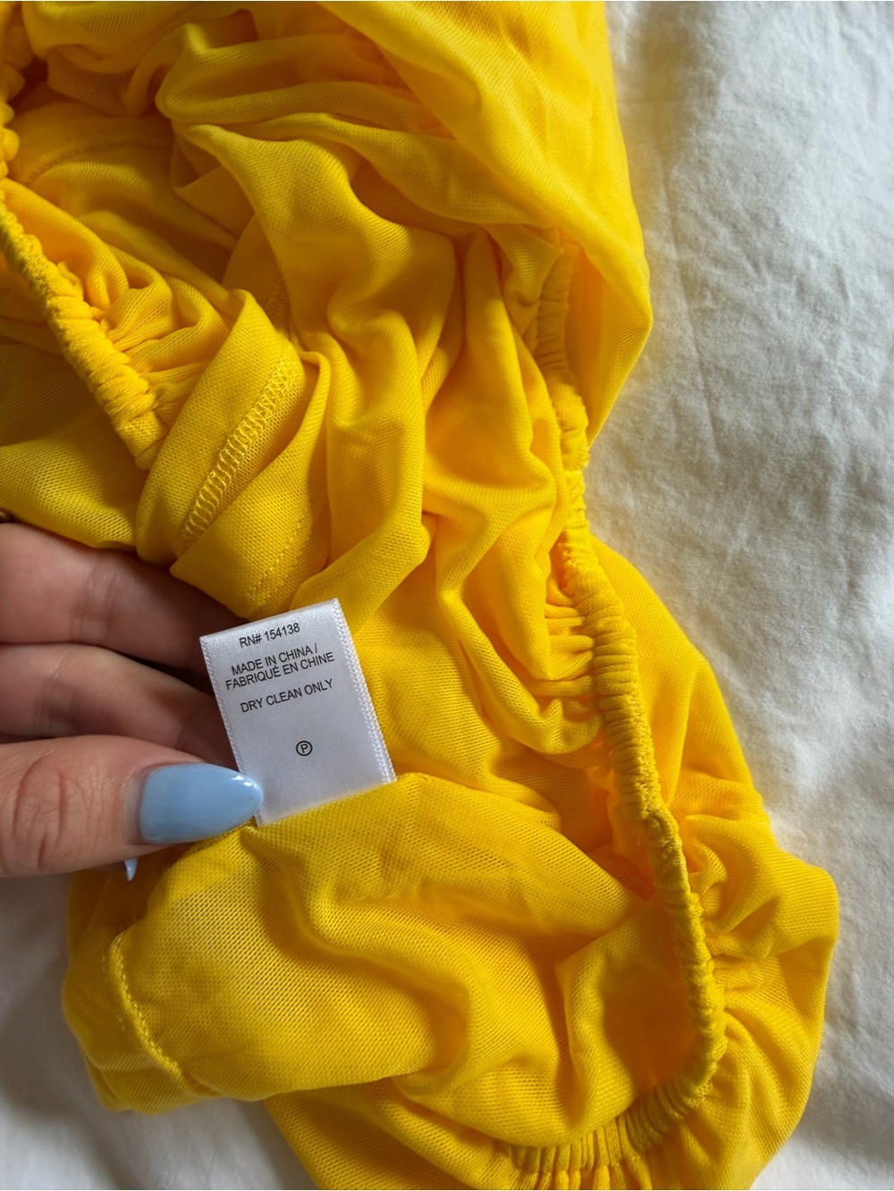 STAUD Lizzie Bright Yellow Ruched Spaghetti Strap Halter Top - Picture 6 of 7